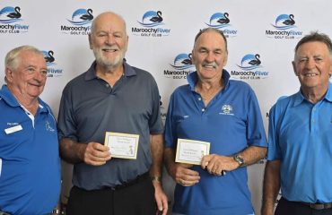 Sunshine Coast District Captain Phill Edkins, John Jones and Mike Phillips from Headland GC and Doug Conn, President Maroochy River Veteran